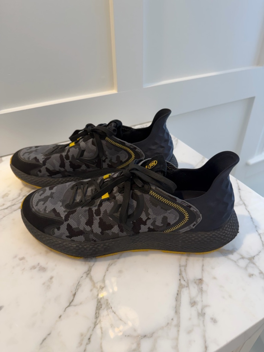 G/Fore Men’s Golf Shoes - MG4X2 Black Camo Yellow Accents Spikeless Cross Train